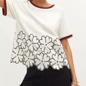 Anthropologie Maeve White + Black Floral Tee